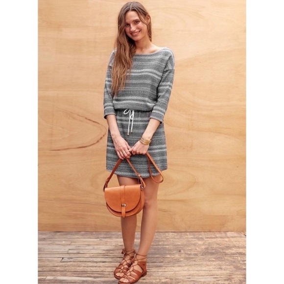 Sezane Gray & Black Striped Dress Drawstring Waist size Large - Picture 6 of 6